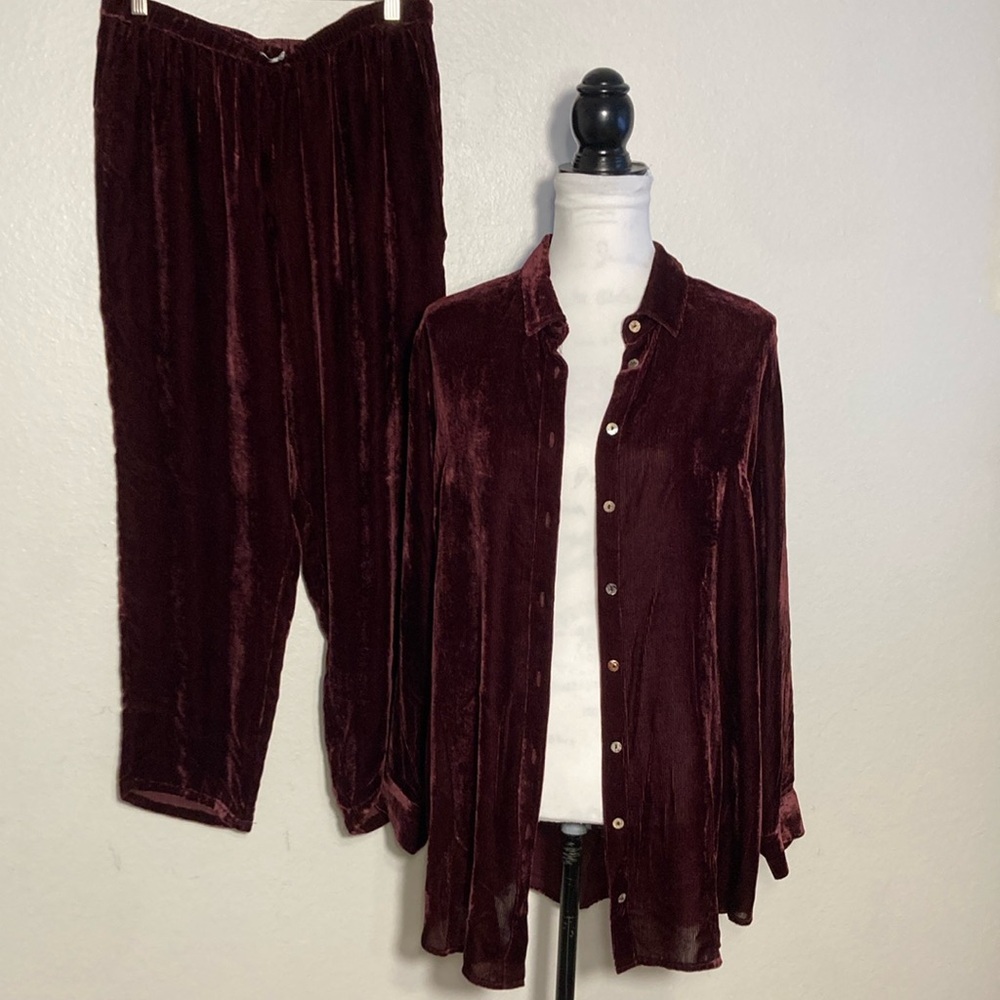 Johnny Was Velvet Pantsuit in Deep Burgundy